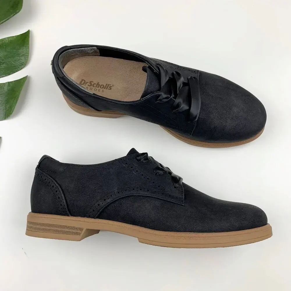 Dr Scholls Hello Oxford Comfort Shoes Black Faux Leather Lace Up Women's 6.5